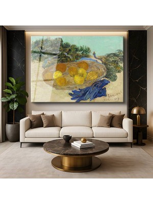 GülsenArt Vincent Van Gogh Meyve Sepeti Natürmort Resmi Temperli Cam Tablo Duvar Tablosu Dekoratif Tablo