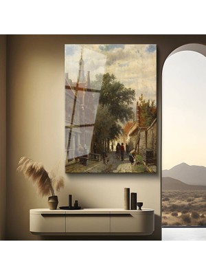 GülsenArt Cornelis Springer Hollanda Tarihi Sokağı Temperli Cam Tablo Duvar Tablosu Dekoratif Tablo
