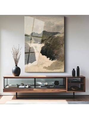 GülsenArt J.m.w. Turner Dağ Şelalesi Doğa Manzarası Temperli Cam Tablo Duvar Tablosu Dekoratif Tablo