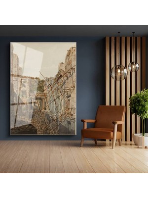GülsenArt David Roberts Yıkıntılar Arası Antik Manzara Temperli Cam Tablo Duvar Tablosu Dekoratif Tablo