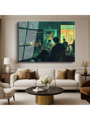 GülsenArt Midjourney Gece Toplantısı Dijital Sosyal Resmi Temperli Cam Tablo Duvar Tablosu Dekoratif Tablo
