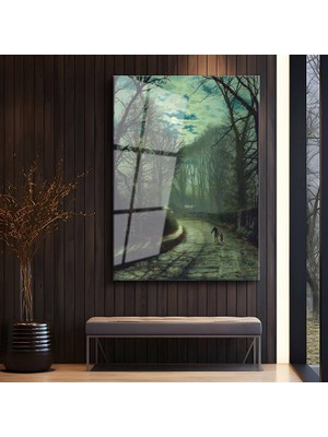 GülsenArt John Atkinson Grimshaw Sisli Akşam Atmosferi Temperli Cam Tablo Duvar Tablosu Dekoratif Tablo