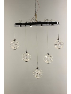 GN Gen Aydınlatma Premium Gümüş Kaplama Çiçek Kristal Demeti 5'li Sıralı Serisi 3 Renk Şık Sarkıt Avize