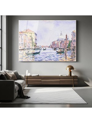 GülsenArt Paul Signac Venedik Kanalı 1911 Su Resmi Temperli Cam Tablo Duvar Tablosu Dekoratif Tablo