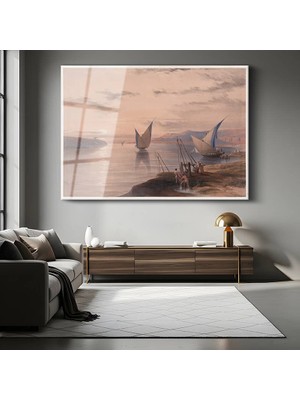 GülsenArt David Roberts Nil Nehri Afrika Manzarası Temperli Cam Tablo Duvar Tablosu Dekoratif Tablo