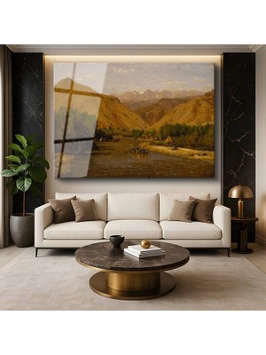 GülsenArt Thomas Moran Batı Vadisi Amerika Doğa Manzarası Temperli Cam Tablo Duvar Tablosu Dekoratif Tablo