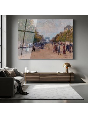 GülsenArt Jean Béraud Champs-Élysées Bulvarı Paris Resmi Temperli Cam Tablo Duvar Tablosu Dekoratif Tablo