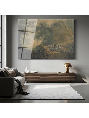 GülsenArt Thomas Gainsborough Orman Yolu Yolculuk Resmi Temperli Cam Tablo Duvar Tablosu Dekoratif Tablo