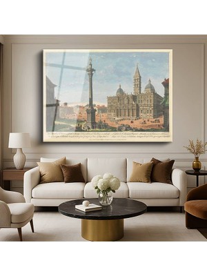GülsenArt Giovanni Paolo Panini Roma Santa Maria Maggiore Meydanı Temperli Cam Tablo Duvar Tablosu Dekoratif Tablo