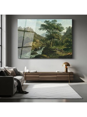 GülsenArt Claude Lorrain Pastoral Kırsal Peyzaj Resmi Temperli Cam Tablo Duvar Tablosu Dekoratif Tablo