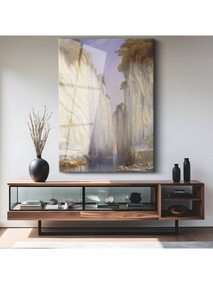 GülsenArt Edward Lear Petra Kanyonu Manzarası Dekoratif Temperli Cam Tablo Duvar Tablosu Dekoratif Tablo