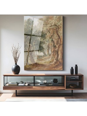 GülsenArt J.m.w. Turner Yeşil Orman Patikası Temperli Cam Tablo Duvar Tablosu Dekoratif Tablo