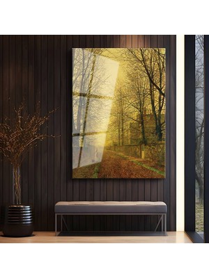 GülsenArt John Atkinson Grimshaw Sonbahar Akşam Işığı Temperli Cam Tablo Duvar Tablosu Dekoratif Tablo