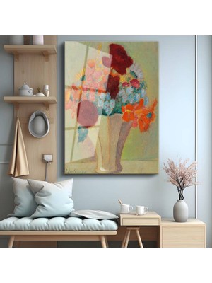 GülsenArt Odilon Redon Renkli Çiçek Kompozisyonu Temperli Cam Tablo Duvar Tablosu Dekoratif Tablo