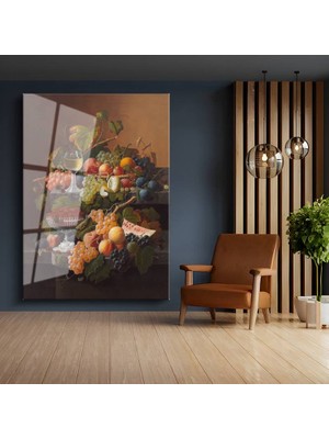 GülsenArt Severin Roesen Zengin Meyve Natürmort Sanatı Temperli Cam Tablo Duvar Tablosu Dekoratif Tablo