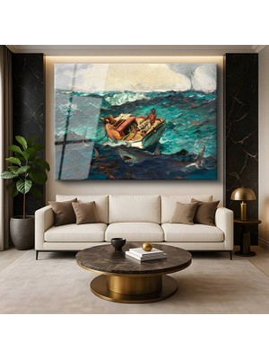 GülsenArt Winslow Homer Körfez Akıntısı Deniz Manzarası Temperli Cam Tablo Duvar Tablosu Dekoratif Tablo