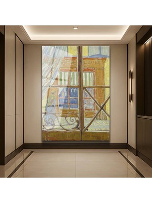 GülsenArt Vincent Van Gogh Pencere Görünümü Manzara Temperli Cam Tablo Duvar Tablosu Dekoratif Tablo