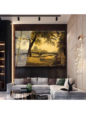 GülsenArt Albert Lebourg Seine Nehri Peyzaj Manzarası Temperli Cam Tablo Duvar Tablosu Dekoratif Tablo