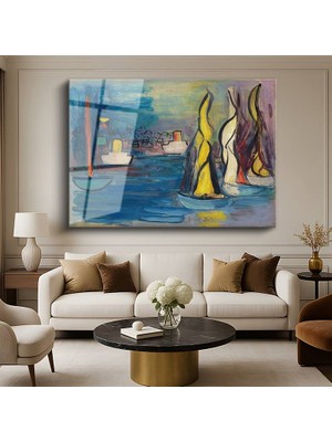 GülsenArt Raoul Dufy Yelkenliler Limanı Deniz Resmi Temperli Cam Tablo Duvar Tablosu Dekoratif Tablo