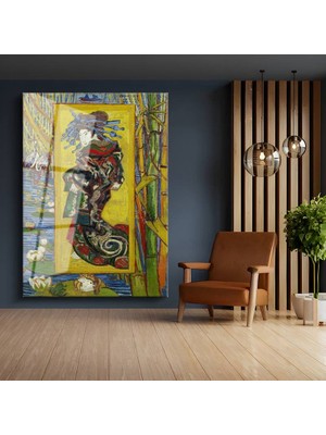GülsenArt Vincent Van Gogh Courtesan Oiran Kadın Portresi Temperli Cam Tablo Duvar Tablosu Dekoratif Tablo