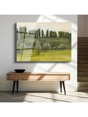 GülsenArt Claude Monet Kavak Ağaçları Doğa Manzarası Temperli Cam Tablo Duvar Tablosu Dekoratif Tablo