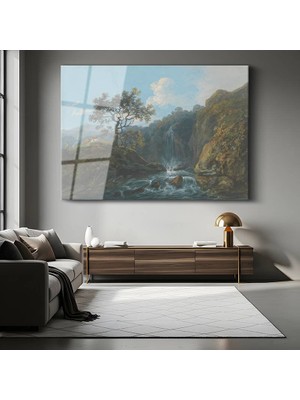 GülsenArt Joseph Mallord William Turner Şelale Doğa Manzarası Temperli Cam Tablo Duvar Tablosu Dekoratif Tablo