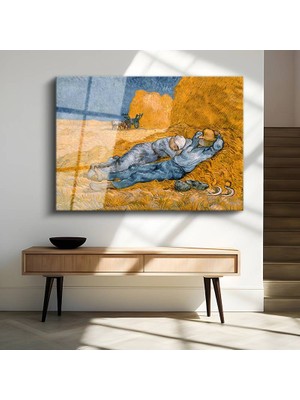 GülsenArt Vincent Van Gogh Öğle Uykusu Dinlence Sahnesi Temperli Cam Tablo Duvar Tablosu Dekoratif Tablo