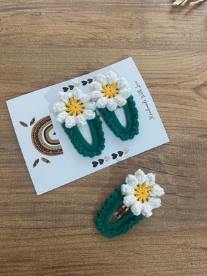 Mabelme Store El Örgüsü Çiçekli Çıt Çıt Toka | Bebek ve Kız Çocuk Saç Tokası | Yumuşak Iplik – El Yapımı Aksesuar