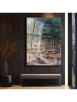GülsenArt Ivan Shishkin Yeşil Orman Doğa Patikası Temperli Cam Tablo Duvar Tablosu Dekoratif Tablo