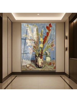 GülsenArt Vincent Van Gogh Vazo Glayöl Çiçekleri Temperli Cam Tablo Duvar Tablosu Dekoratif Tablo