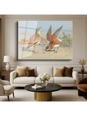 GülsenArt Archibald Thorburn Çöl Kuşları Doğa Resmi Temperli Cam Tablo Duvar Tablosu Dekoratif Tablo