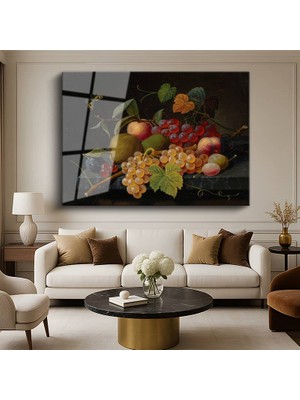 GülsenArt Severin Roesen Meyveler Kelebek Natürmort Kompozisyonu Temperli Cam Tablo Duvar Tablosu Dekoratif Tablo