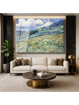 GülsenArt Vincent Van Gogh Saint-Rémy Arkası Dağ Manzarası Doğa Resmi Temperli Cam Tablo Duvar Tablosu Dekoratif Tablo