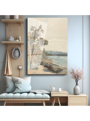 GülsenArt J.m.w. Turner Nehir Kenarı Sakin Manzara Temperli Cam Tablo Duvar Tablosu Dekoratif Tablo