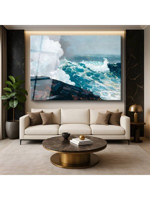 GülsenArt Winslow Homer Northeaster Fırtınalı Deniz Amerikan Resmi Temperli Cam Tablo Duvar Tablosu Dekoratif Tablo