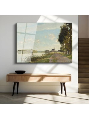 GülsenArt Claude Monet Argenteuil Seine Nehri Manzarası Temperli Cam Tablo Duvar Tablosu Dekoratif Tablo