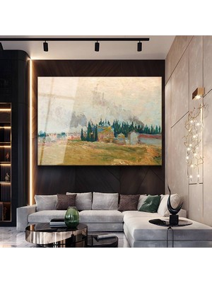 GülsenArt Albert Braut Servi Ağaçlı Kır Peyzajı Temperli Cam Tablo Duvar Tablosu Dekoratif Tablo