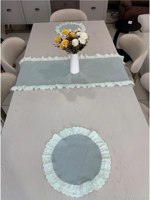 Nurgita Home 3 Parça Fisto Fırfırlı Set 2 Adet Amerikan Servisi Supla + 1 Adet Fırfırlı Runner