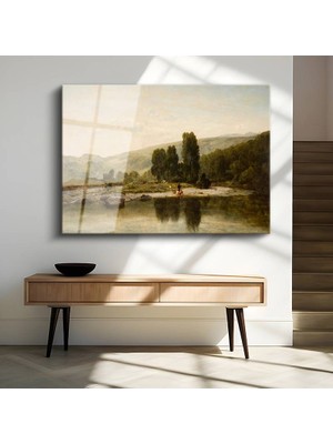 GülsenArt John Constable Nehir Kenarı Doğa Manzarası Temperli Cam Tablo Duvar Tablosu Dekoratif Tablo