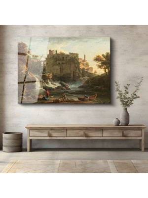 GülsenArt Claude Lorrain Tivoli Şelalesi Doğa Manzarası Temperli Cam Tablo Duvar Tablosu Dekoratif Tablo