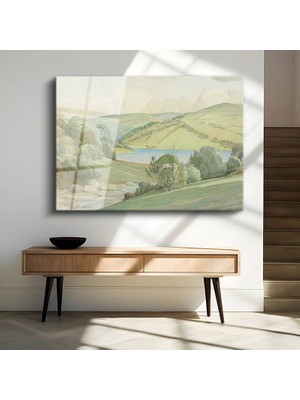 GülsenArt John Constable Yeşil Vadi Göl Manzarası Temperli Cam Tablo Duvar Tablosu Dekoratif Tablo