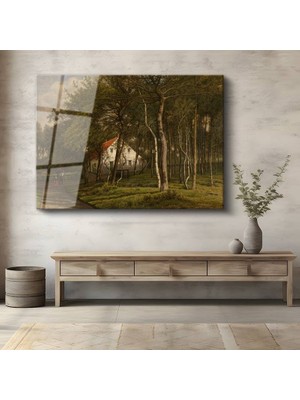 GülsenArt Jean-Baptiste-Temperli Camille Corot Orman Evi Doğa Manzarası Temperli Cam Tablo Duvar Tablosu Dekoratif Tablo