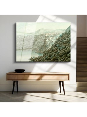 GülsenArt John Robert Cozens Dağ Gölü Doğa Manzarası Temperli Cam Tablo Duvar Tablosu Dekoratif Tablo