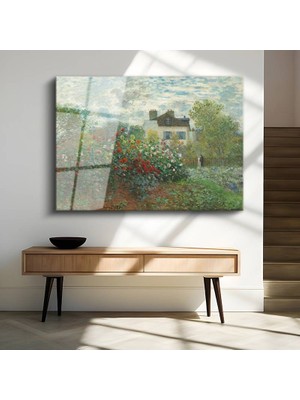 GülsenArt Claude Monet Sanatçı Bahçesi Çiçek Manzarası Temperli Cam Tablo Duvar Tablosu Dekoratif Tablo