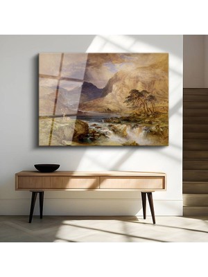 GülsenArt J.m.w. Turner Dağlık Bölge Geyik Manzarası Temperli Cam Tablo Duvar Tablosu Dekoratif Tablo