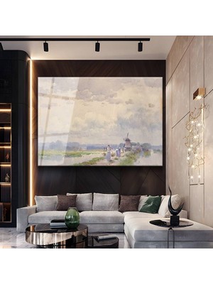 GülsenArt Willem Maris Hollanda Kırsal Doğa Manzarası Temperli Cam Tablo Duvar Tablosu Dekoratif Tablo