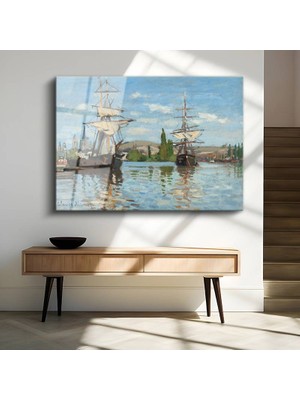 GülsenArt Claude Monet Gemiler Deniz Manzarası Temperli Cam Tablo Duvar Tablosu Dekoratif Tablo