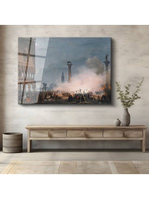 GülsenArt Ippolito Caffi Venedik San Marco Meydanı Temperli Cam Tablo Duvar Tablosu Dekoratif Tablo