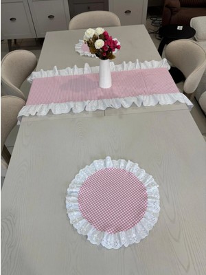 Nurgita Home 3 Parça Fisto Fırfırlı Set 2 Adet Amerikan Servisi Supla + 1 Adet Fırfırlı Runner