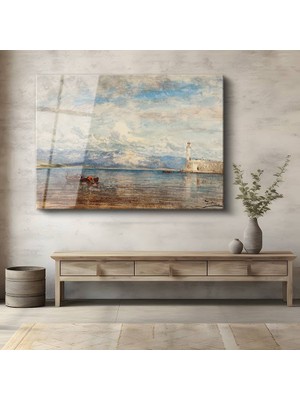 GülsenArt Félix Ziem Deniz Feneri Kıyı Manzarası Temperli Cam Tablo Duvar Tablosu Dekoratif Tablo